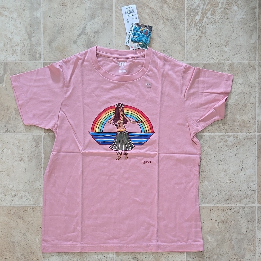 Heather Brown, Girls Pink Tee with Rainbow Graphic